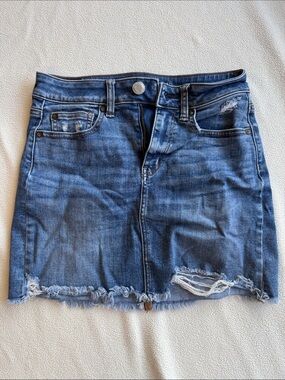 Classic Blue Denim Mini Skirt with Distressed Hem size 2